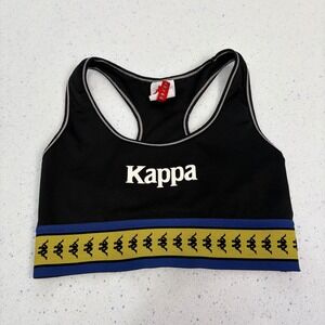 Kappa Sports Bra Women's M Black Racerback Band Athletic Crop Top Y2K‎ Soccer